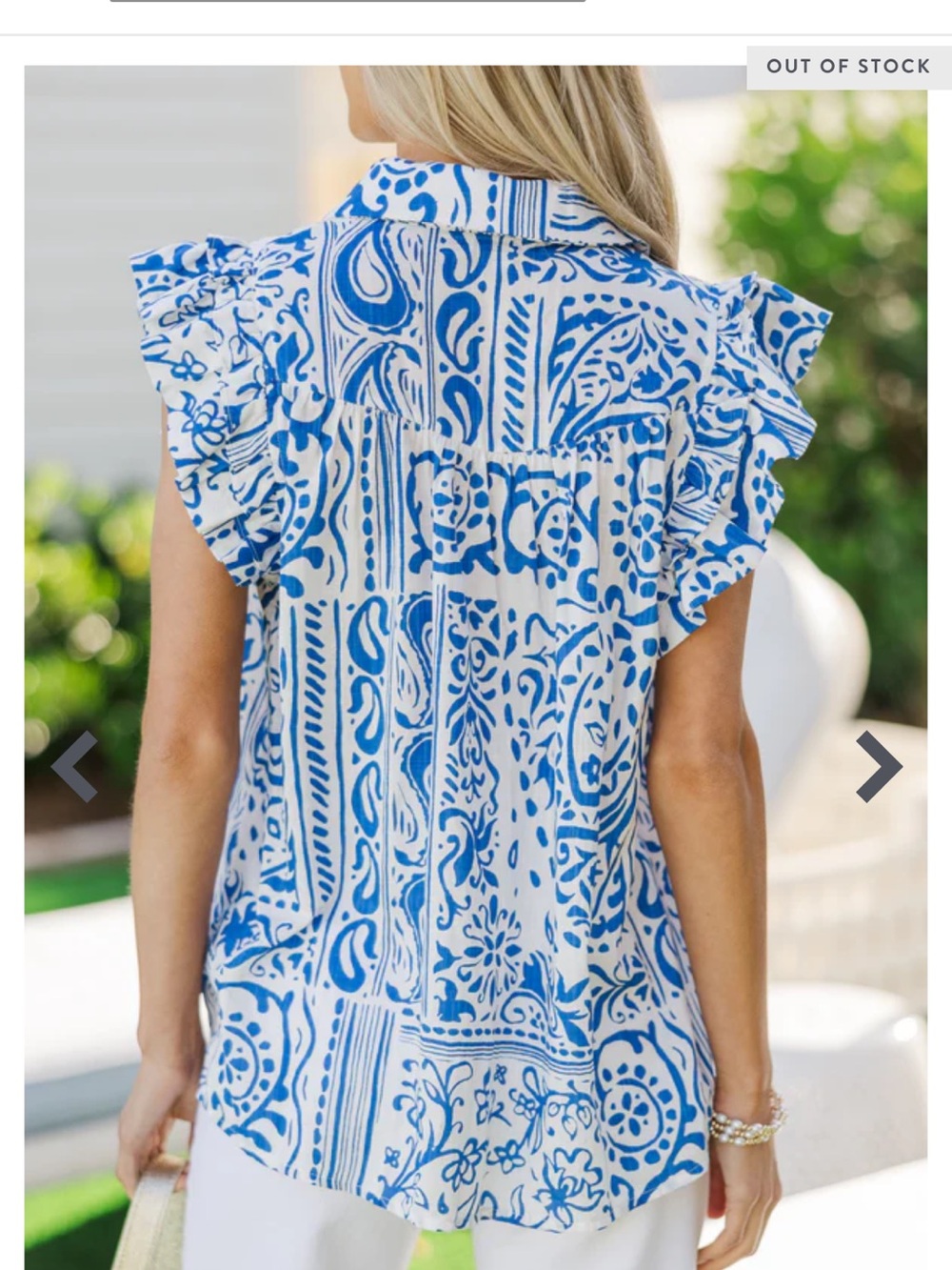 Umgee Blue & White Ruffle-Sleeve Button Front Top - Picture 3 of 3